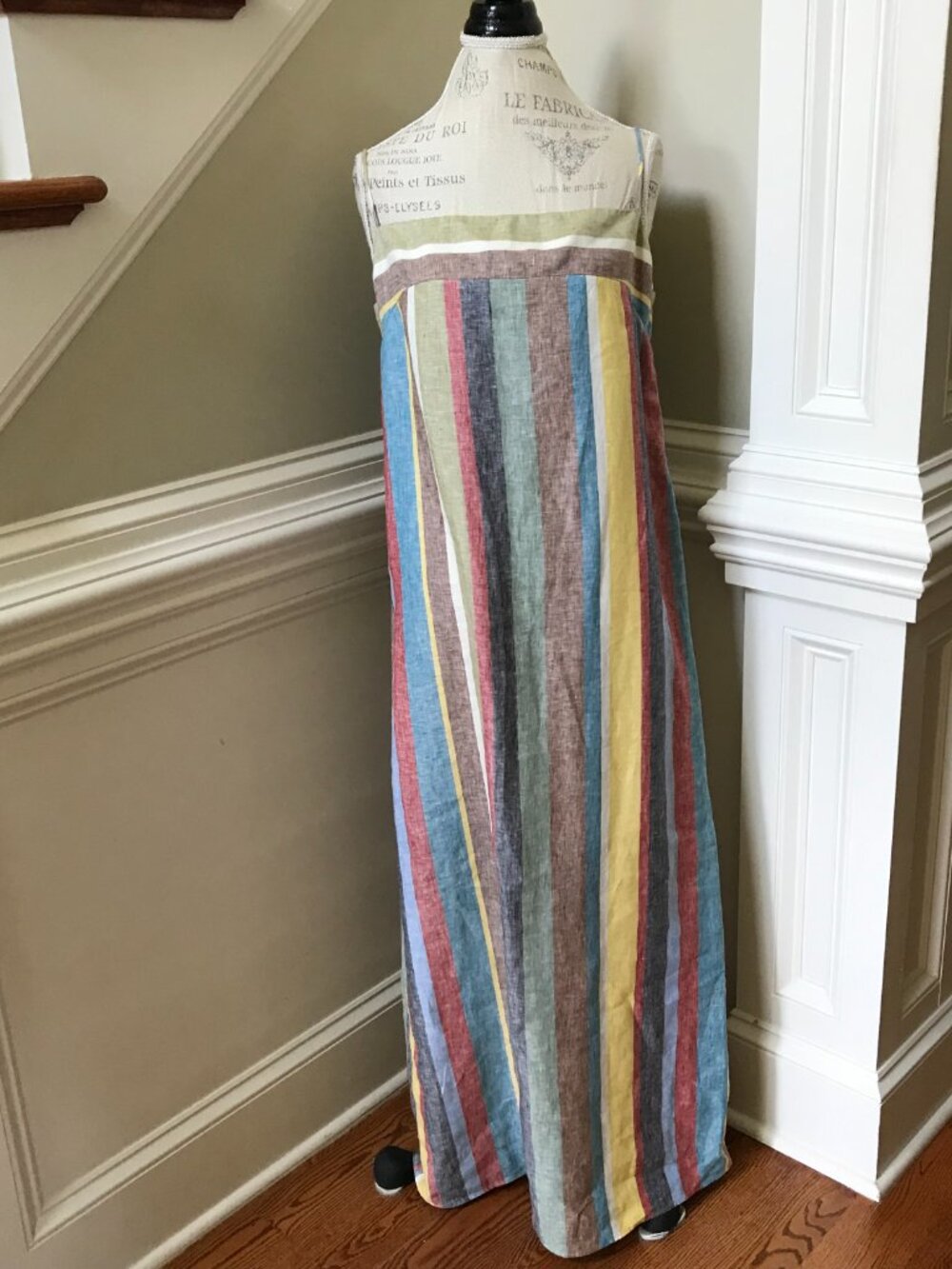 Staud Laura Linen Stripe Maxi Dress Womens Large Green Blue Sleeveless Rainbow - Picture 4 of 13
